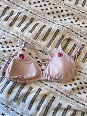 Hollister Light Pink Strawberry Appliqué Bikini Top